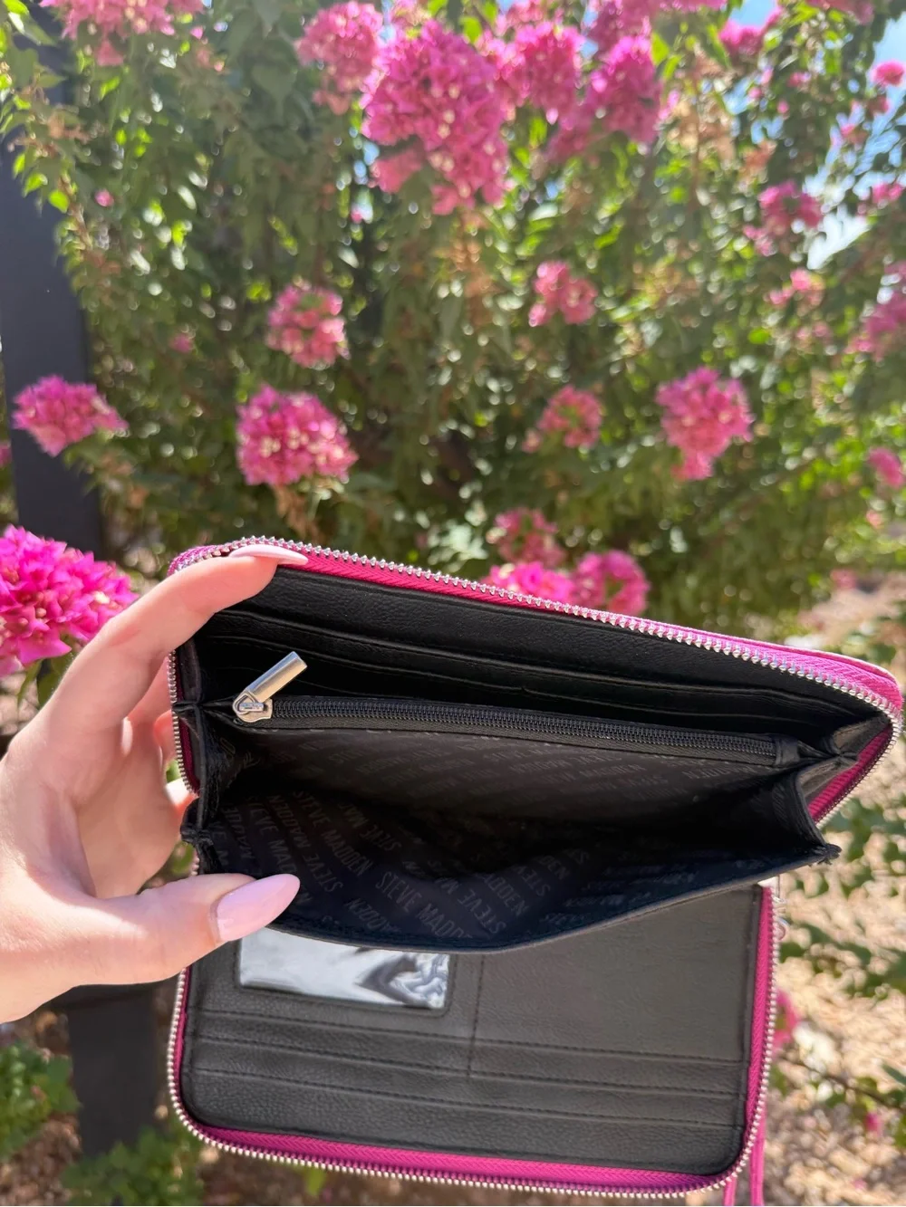 Steve Madden Pink Zip-Around Wallet with Gold Bar